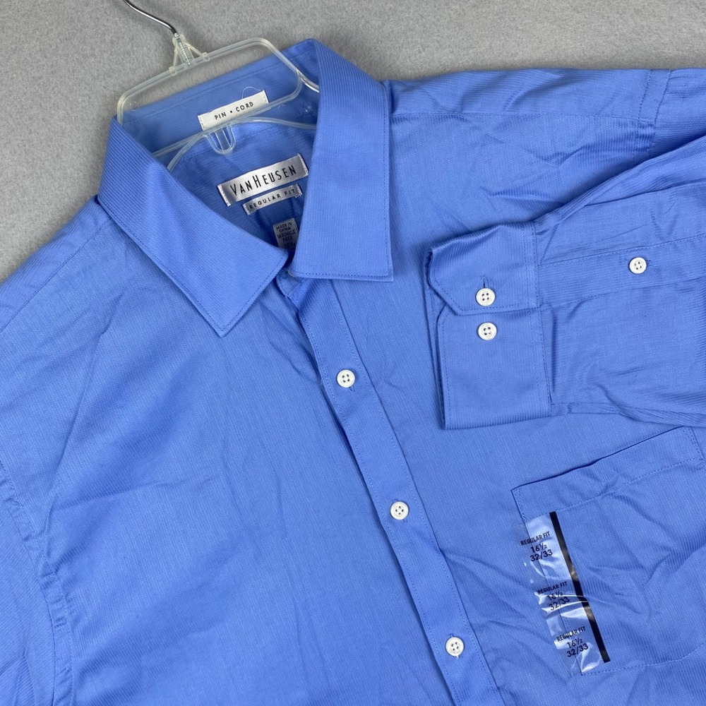 Van Heusen Mens French Blue Pin Cord Regular Fit Dress Shirt 16.5 32/33 NWT